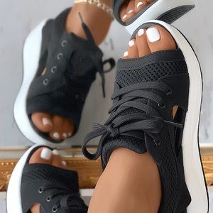 Ladies black sneaker lace up sandals